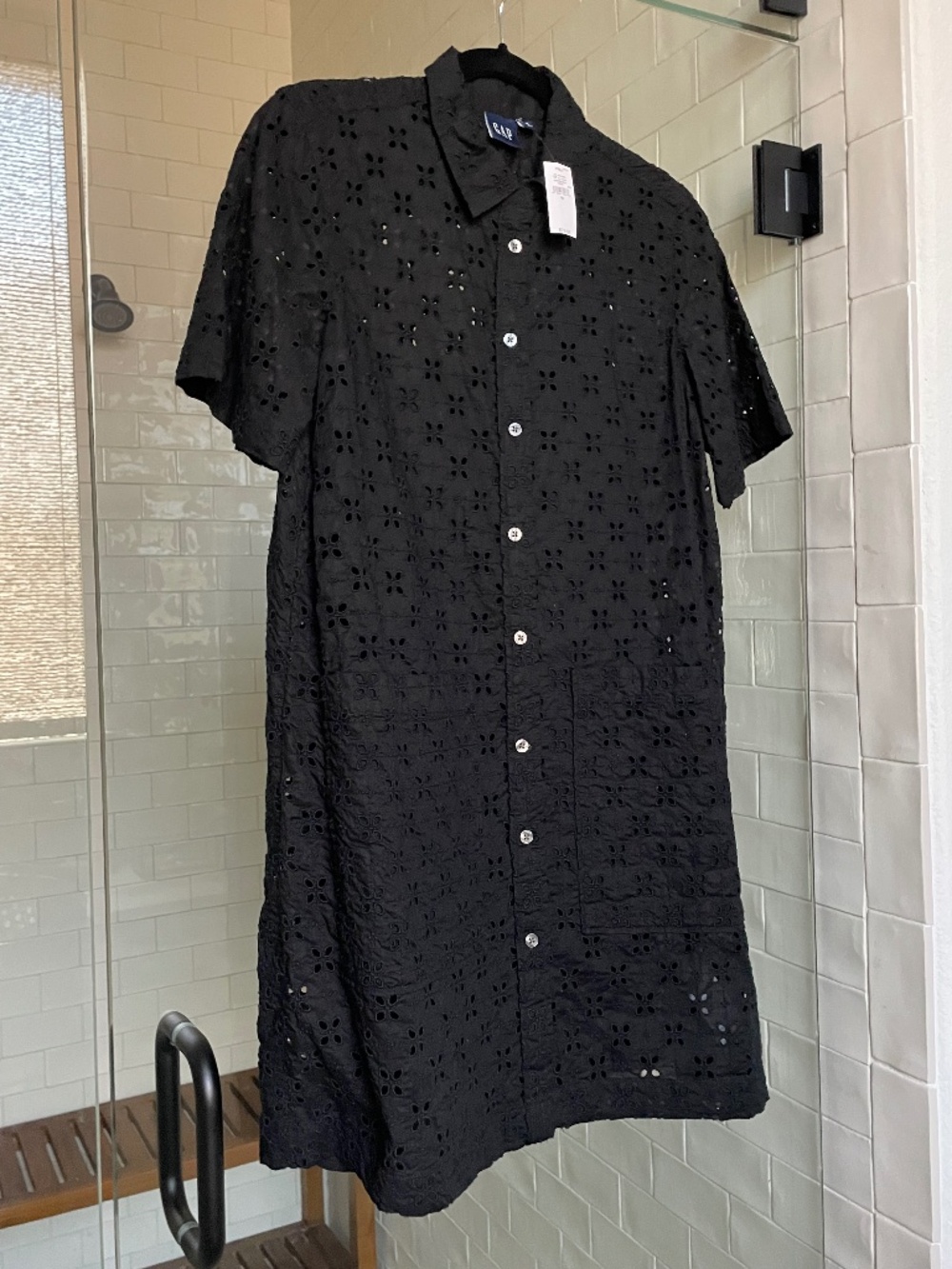 GAP Black Button Front Eyelet Shift Dress - Medium